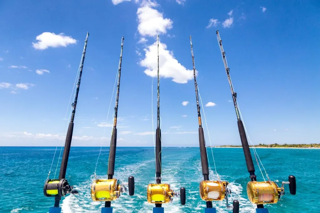 Sport fishing rods and reels trolling off the Costa Rica Pacific coast