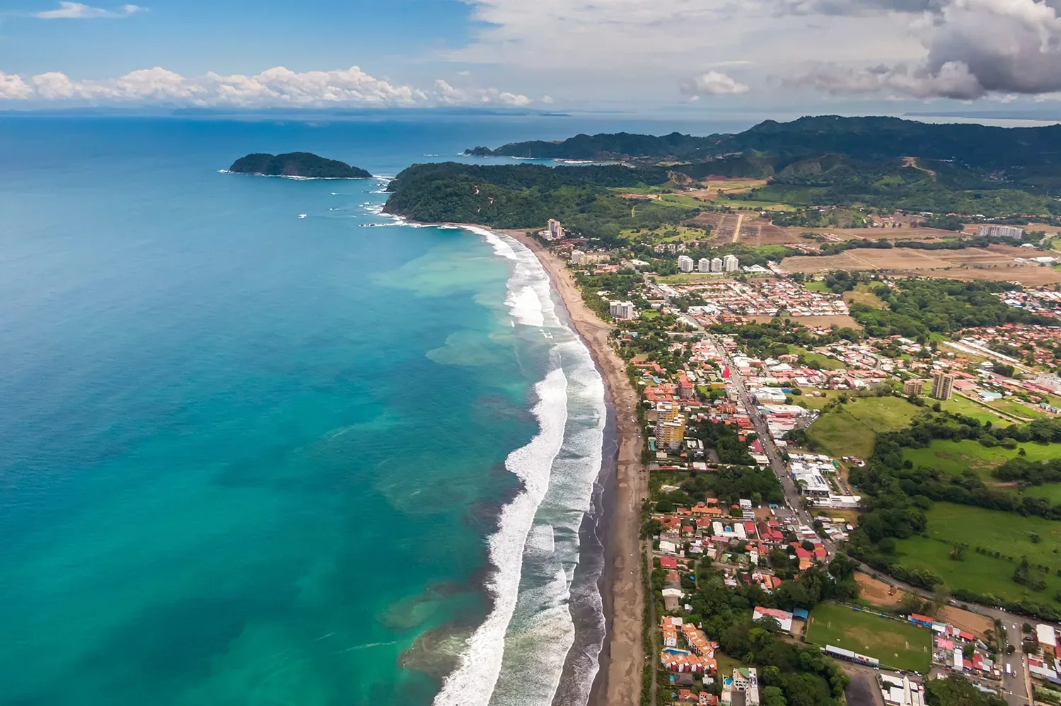Aerial view of Jacó beach and bay on the Central Pacific, Costa Rica