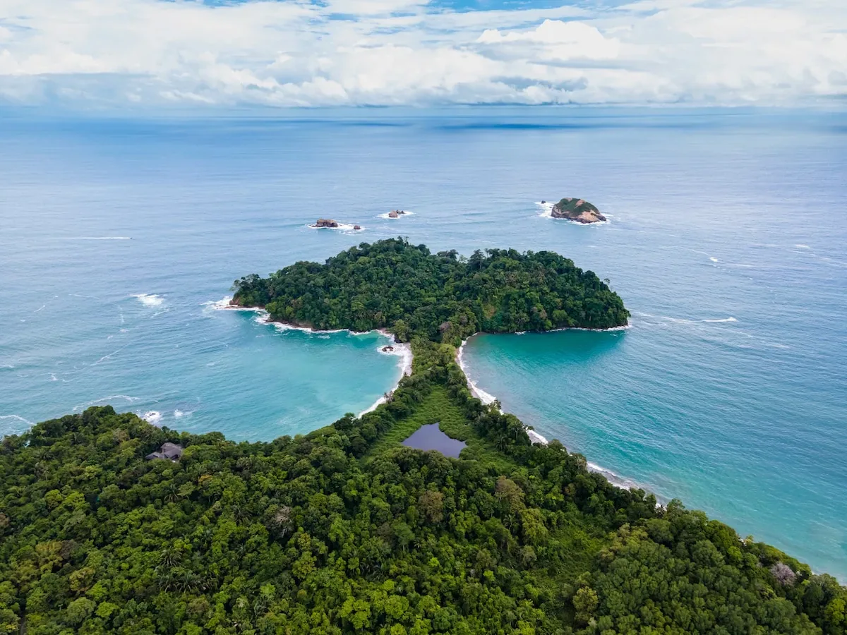 Aerial view of the Manuel Antonio peninsula and national park, Costa Rica
