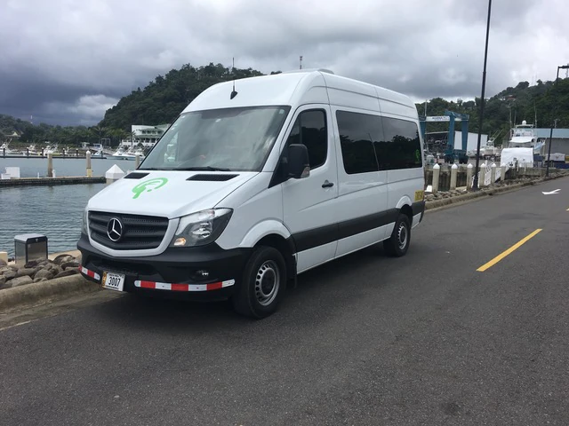 Tucanes Tours Mercedes-Benz Sprinter microbus at the Quepos marina