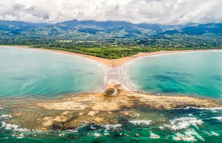 The Whale's Tail sandbar at Marino Ballena National Park in Uvita, Costa Rica